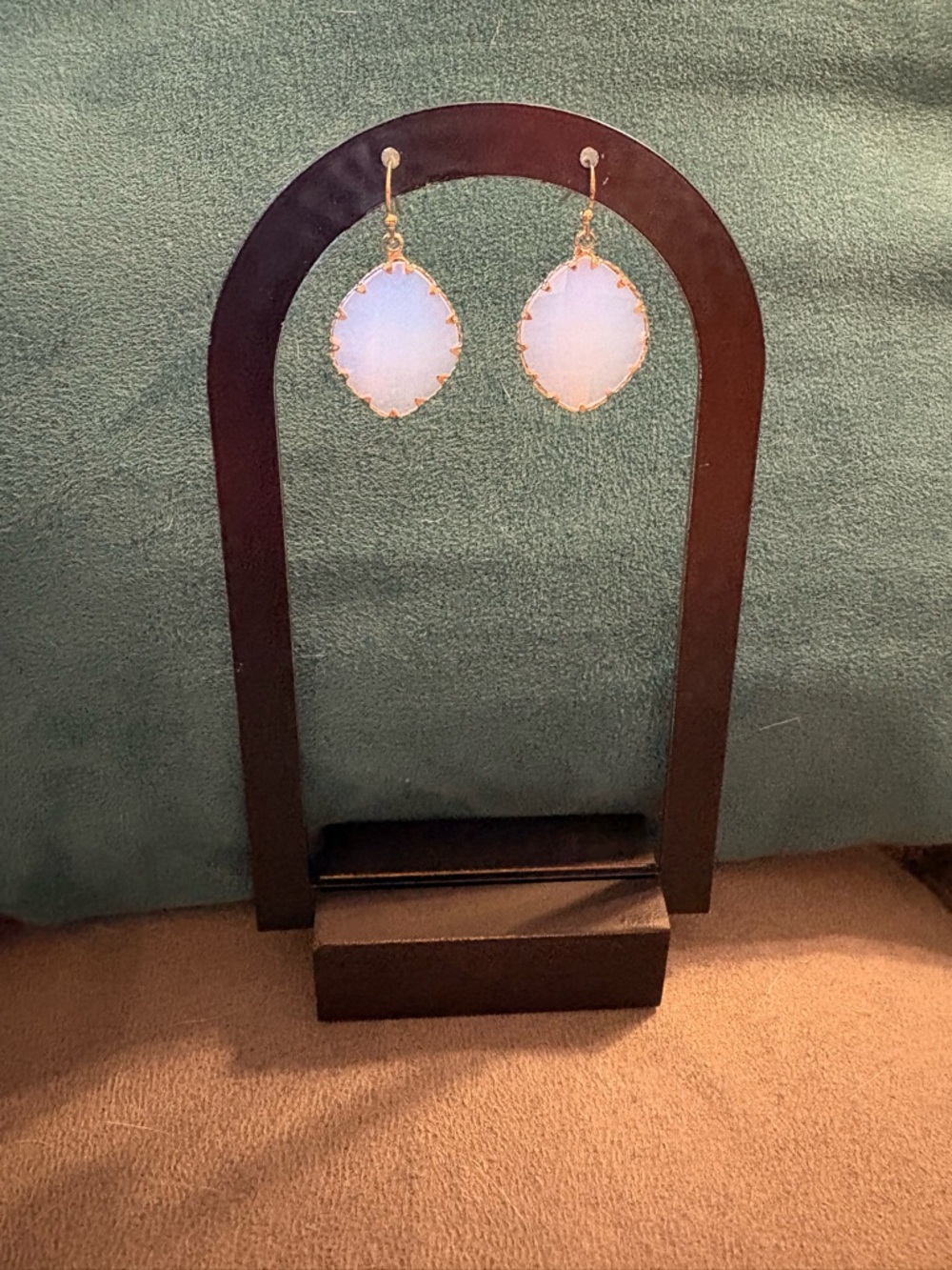Faceted Oval Shaped Opalite Dangle Earrings Goldtone
